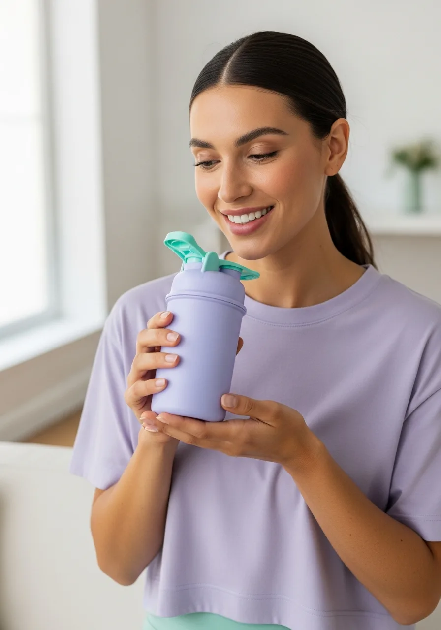 Woman mixing a Zepym Health supplement into a glass of water